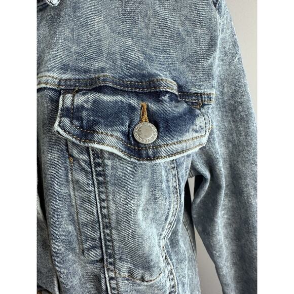 Jean Jacket Simply Vera Wang Sz 2XL Distressed Raw Hem Stretch Blue Stone Washed - Picture 9 of 16